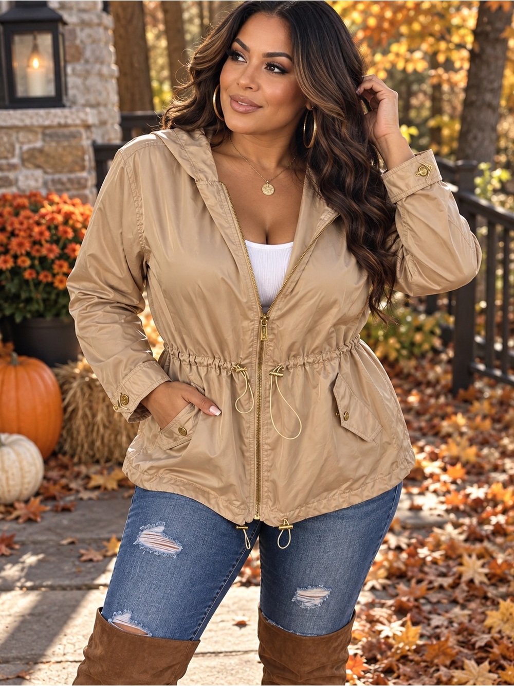 Michael Kors Women's Hooded Anorak Jacket - Tan Modern Academia